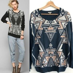 Urban Outfitters Ecote Aztec Tribal print Cotton blend crew neck sweater